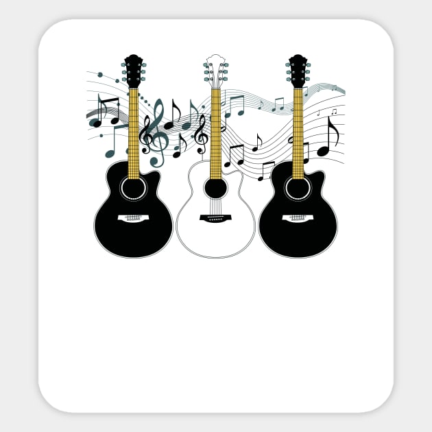 Black and White Acoustic Guitars Sticker by ArtformDesigns